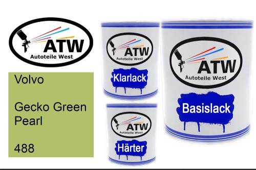 Volvo, Gecko Green Pearl, 488: 1L Lackdose + 1L Klarlack + 500ml Härter - Set, von ATW Autoteile West.